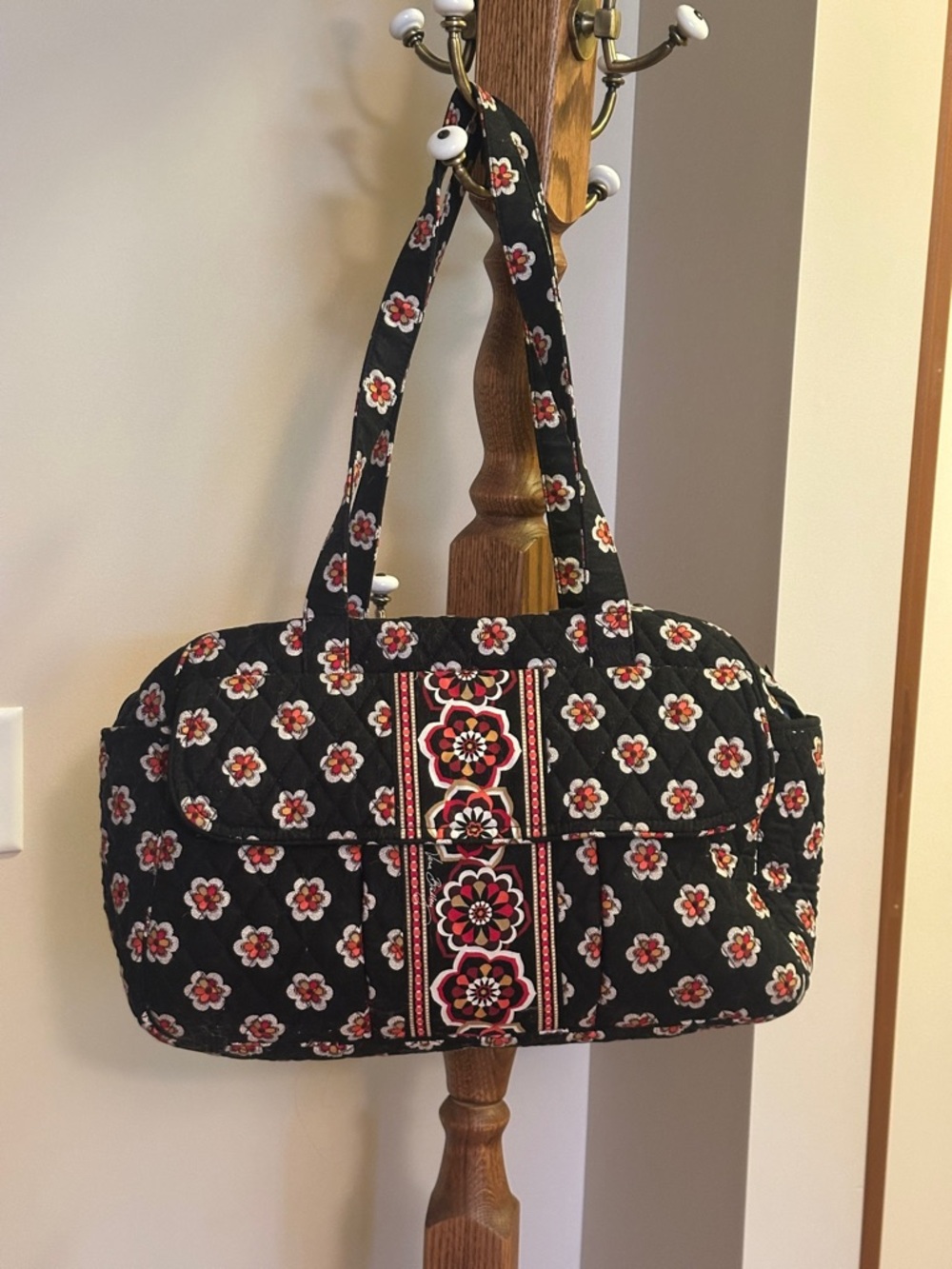 Vera Bradley Black Print Diaper Bag with Changing Pad